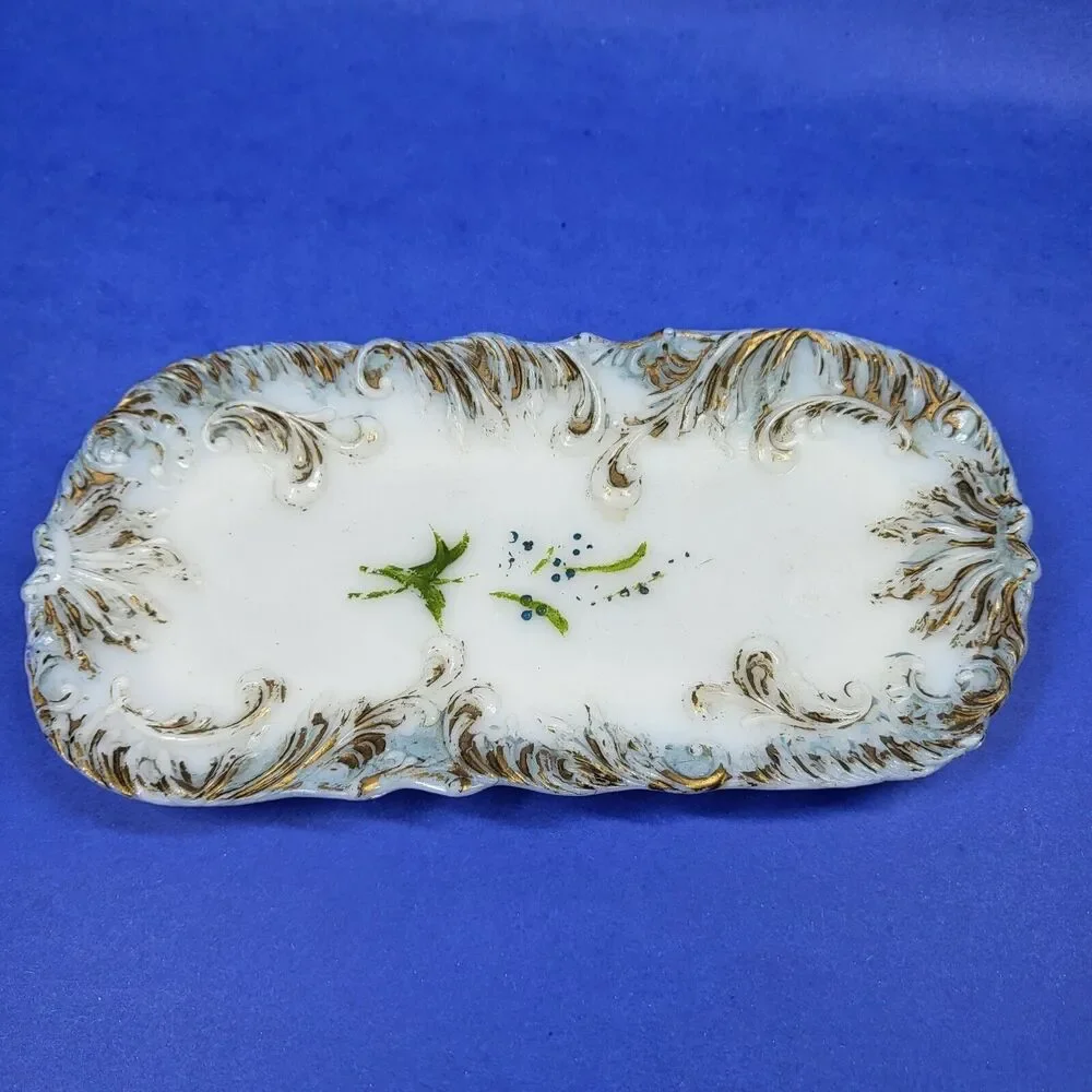 Victorian White Milk Glass Dresser Tray Dithridge? Antique Rectangular 8